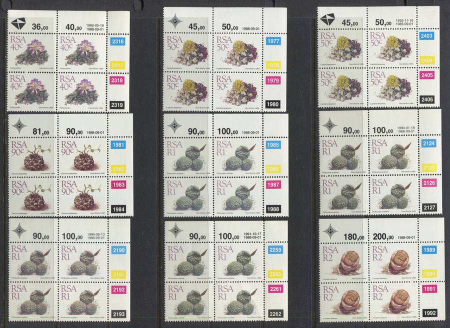 RSA - 51 Control Blocks of 4 + 4 Coil Strips of 5 - 1988/93 - MNH