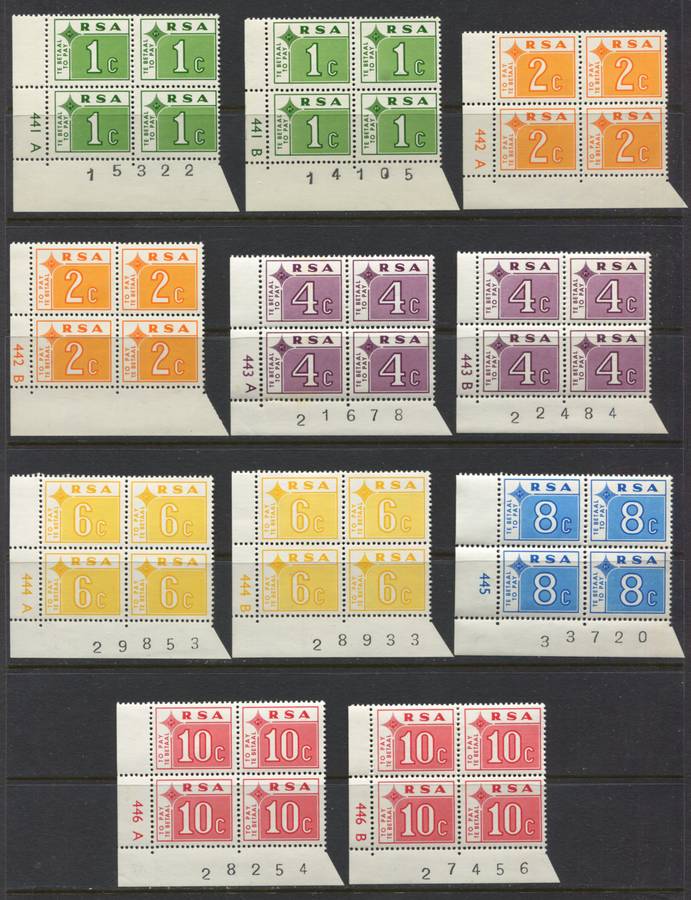 RSA - Postage Due - 11 Control Blocks of 4 - 1972 - MNH