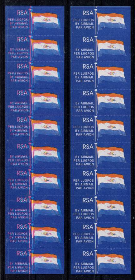 RSA - 2 Strips of 10 Airmail Tags - One With Printing Error And The Second Included For Comparrison
