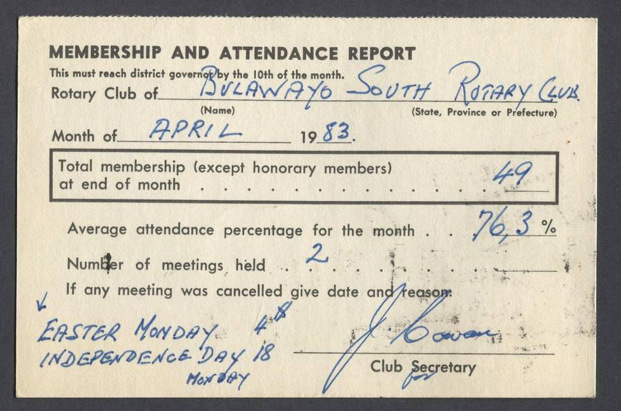 Zimbabwe - Post Card - Rotary Club
