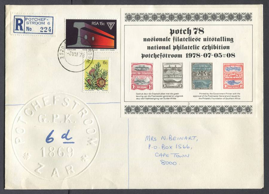 RSA - Registered Cover with Cinderella Miniature Sheet Posted at the Exhibition - Potchefstroom