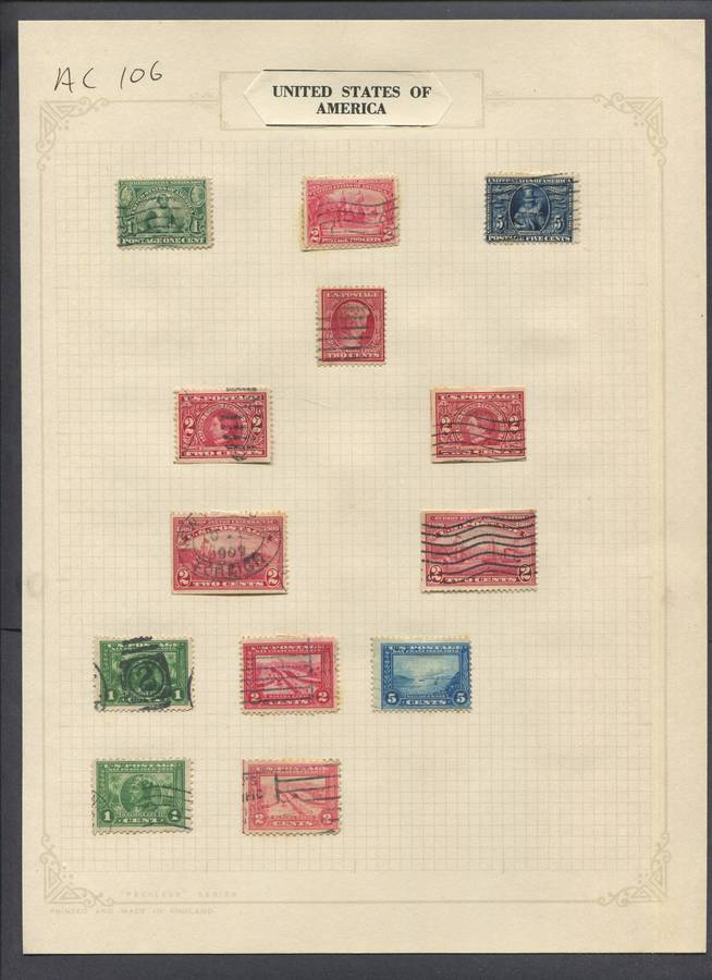 USA - 13 Stamps Mounted On Old Album Page
