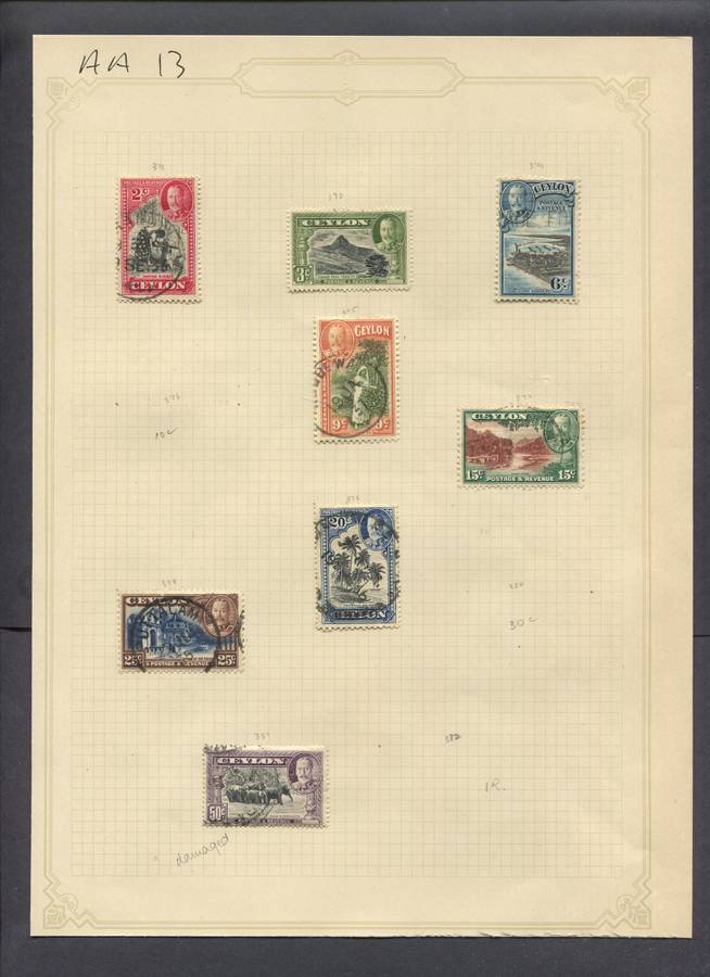 Ceylon - 8 Stamps Mounted(Hinged) on Old Album Page