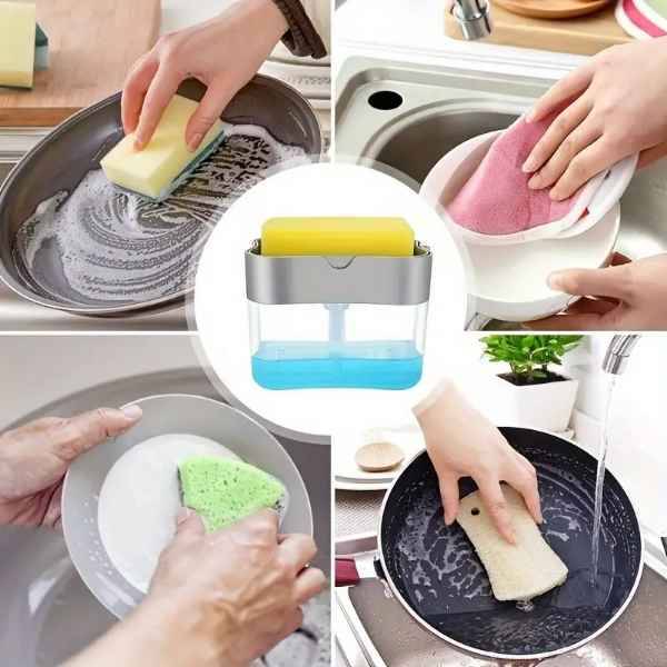 Brilliant & Convenient Countertop Kitchen Soap Dispenser with Sponge Holder & free Sponge