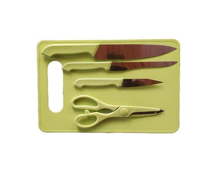 Quality 5 Piece Fruit & Veggie Cutting & Prep Knives & Board Set