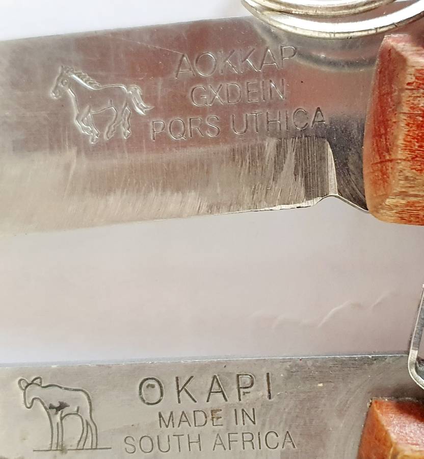 7 X VINTAGE OKAPI FOLDING KNIFES. 5 X 23CM, 1X 21CM, 1 X 18CM.