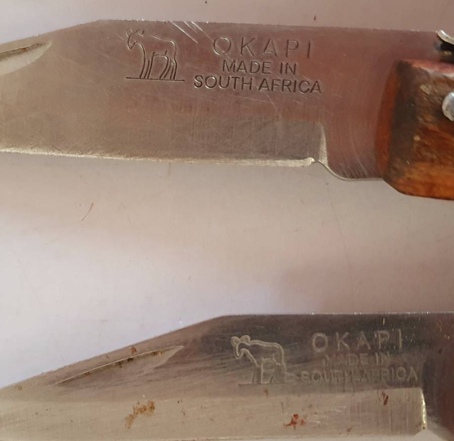 7 X VINTAGE OKAPI FOLDING KNIFES. 5 X 23CM, 1X 21CM, 1 X 18CM.