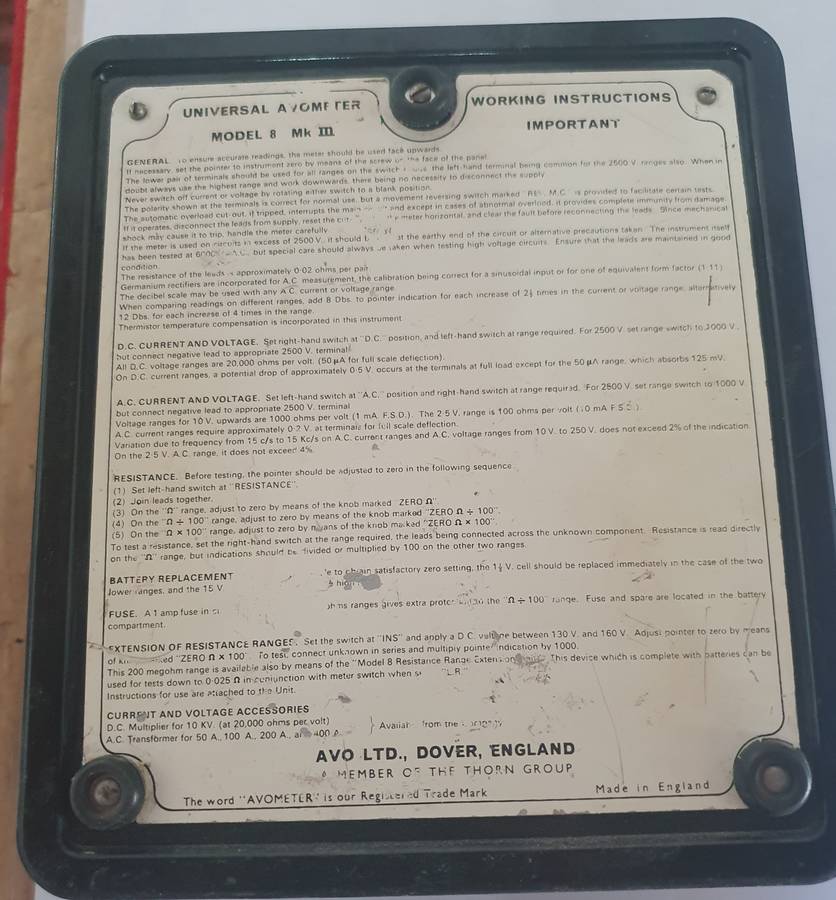 VINTAGE HUGE AVOMETER. UNIVERSAL. MODEL 8 MK111