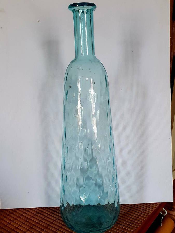 ANTIQUE CRYSTAL DROP SHAPE  AGUA BLUE HOBNAIL PATERN HAND MADE VASE. 460mm HIGH X 440mm CIRC
