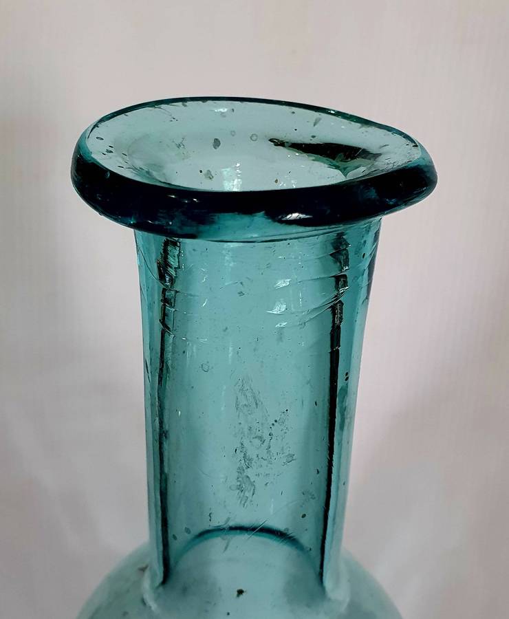 ANTIQUE CRYSTAL DROP SHAPE  AGUA BLUE HOBNAIL PATERN HAND MADE VASE. 460mm HIGH X 440mm CIRC