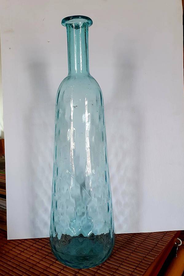 ANTIQUE CRYSTAL DROP SHAPE  AGUA BLUE HOBNAIL PATERN HAND MADE VASE. 460mm HIGH X 440mm CIRC