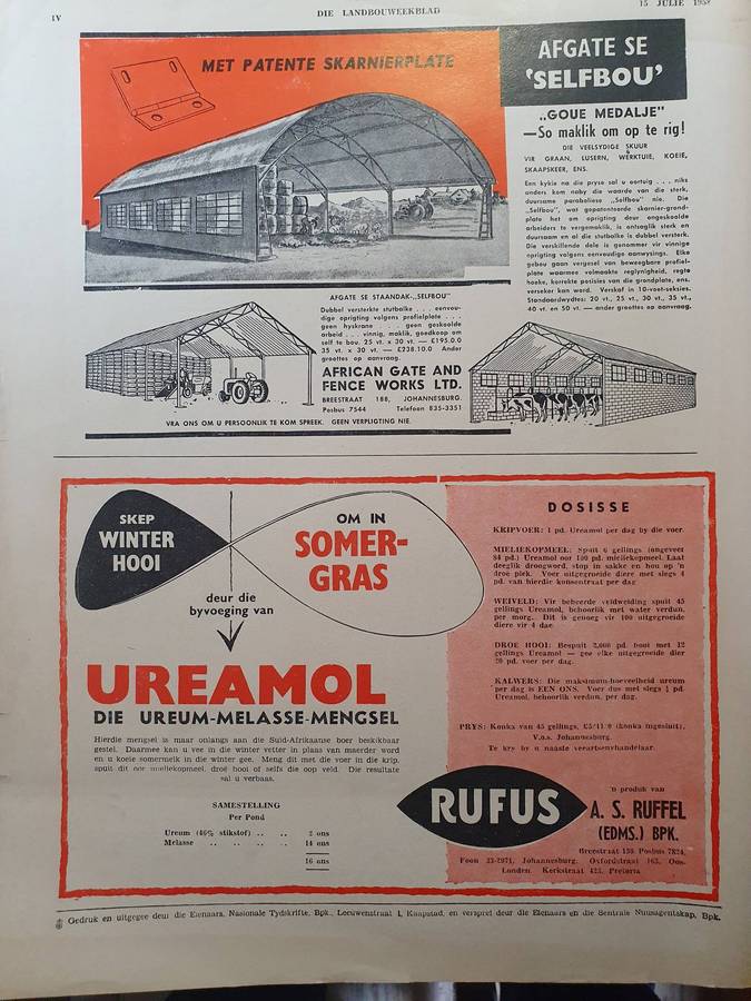 15 JUL. 1958 . LANDBOU WEEKBLAD.  COLLECTORS EDD. BIG FORMAT 28CM W X 35CM L.