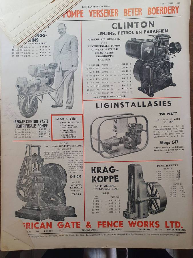 24 JUN 1958 . LANDBOU WEEKBLAD.  COLLECTORS EDD. BIG FORMAT 28CM W X 35CM L.