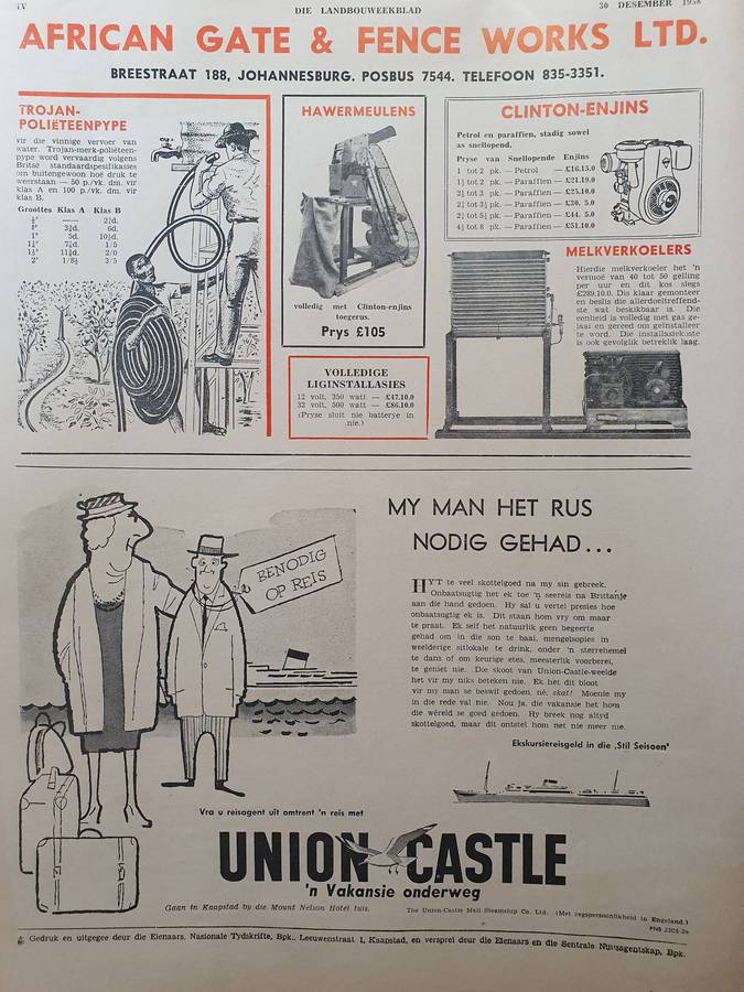 30 DES. 1958. LANDBOU WEEKBLAD.  COLLECTORS EDD. BIG FORMAT 28CM W X 35CM L.