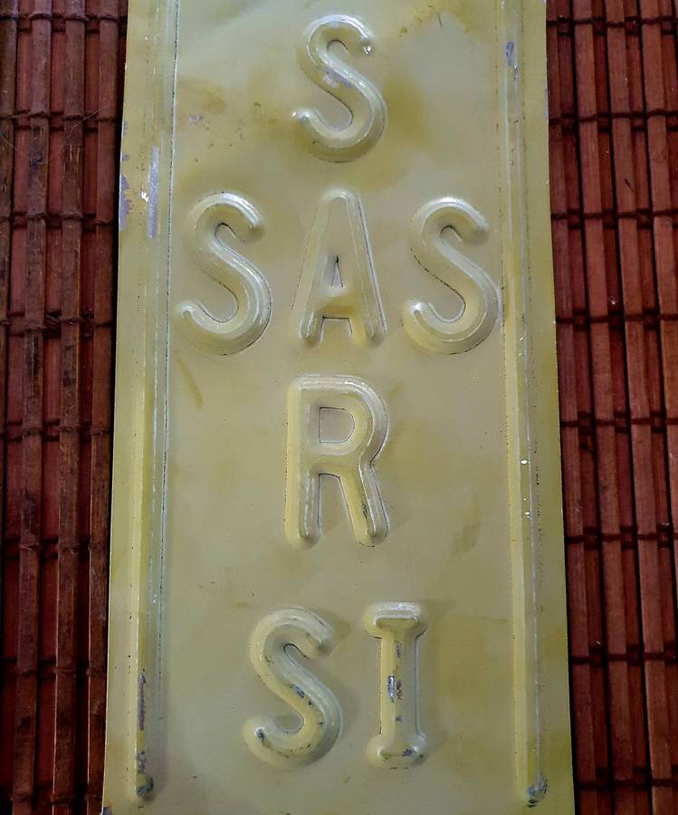 4 X VINTAGE EMBOSSED SAR / SAS METAL SIDING PLATES. ONE BID FOR ALL 4.