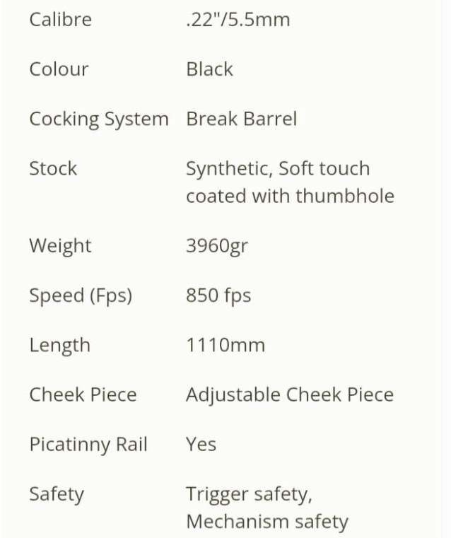 5.5mm AIR RIFLE. RETAY 135X. PLUS 150 PELLETS. AS GOOD AS NEW.