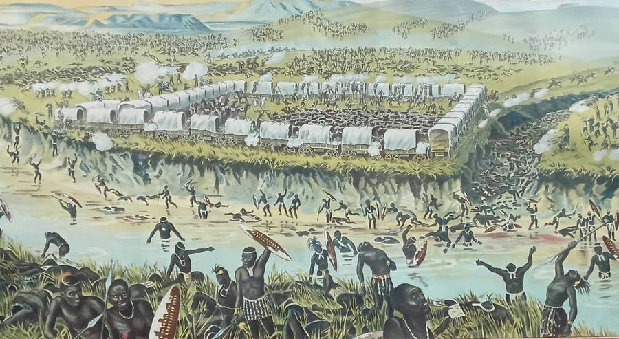 ORIGINAL PRINT **RARE** SLAG VAN BLOEDRIVIER !! - Vernietiging van Dingaan se mag - 16 Desember 1838