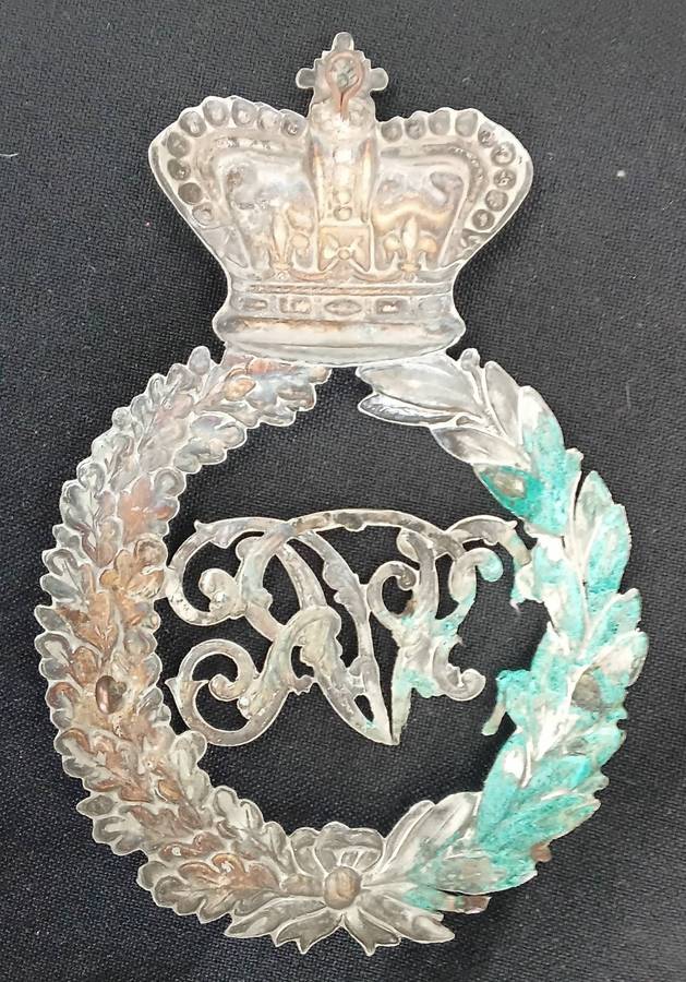 +RARE+ Africa Cape Rural Police white metal Helmet plate prior 1902 with Queens Crown