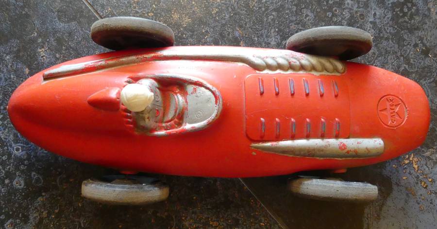 1Vintage RARE: 1960's XL plastic Red Racer Car Toy with Driver (Branded CALTEX) RARE collectable.