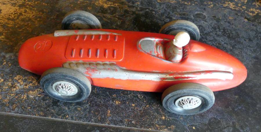 1Vintage RARE: 1960's XL plastic Red Racer Car Toy with Driver (Branded CALTEX) RARE collectable.