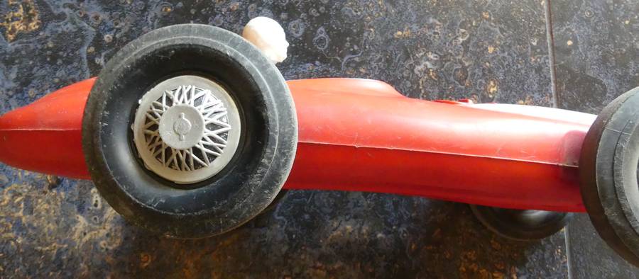 1Vintage RARE: 1960's XL plastic Red Racer Car Toy with Driver (Branded CALTEX) RARE collectable.