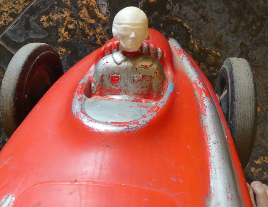 1Vintage RARE: 1960's XL plastic Red Racer Car Toy with Driver (Branded CALTEX) RARE collectable.