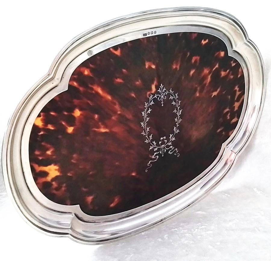Birmingham  1919  -  Silver  and  Tortoise  Shell  Oval  Tray