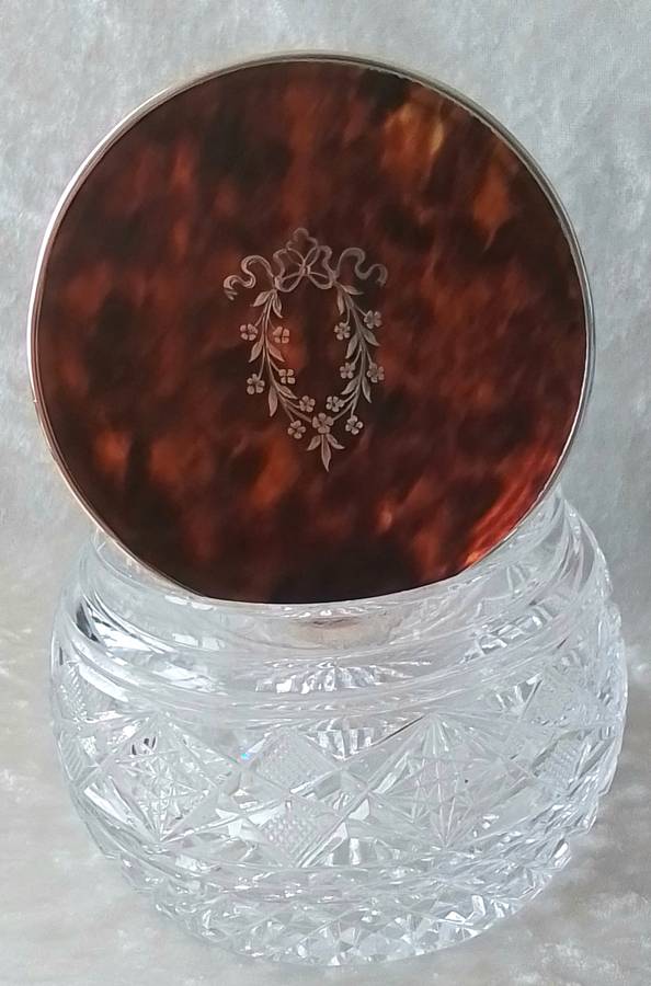 Birmingham  1919  -  Silver  &  Tortoise  Shell Top Crystal  Jar