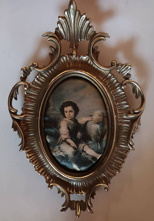 Art on Material in Ornate Frame. Made West Germany