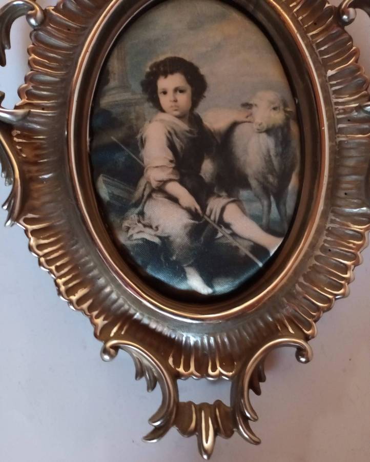 Art on Material in Ornate Frame. Made West Germany