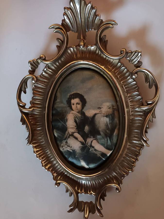 Art on Material in Ornate Frame. Made West Germany