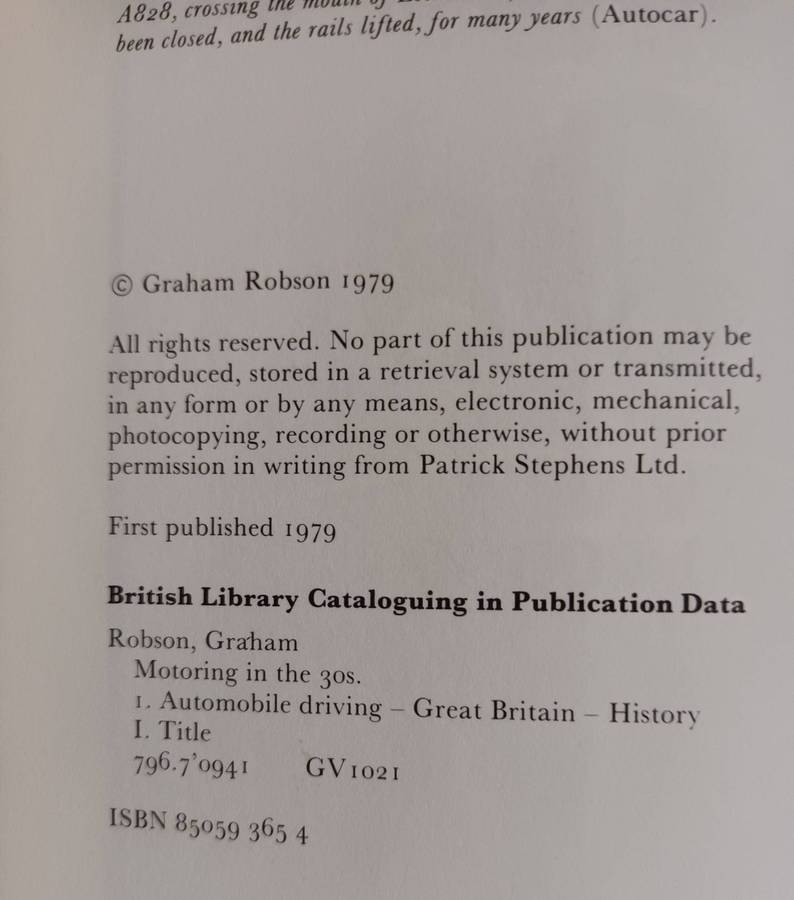 Motoring in the 1930s. First Published 1979
