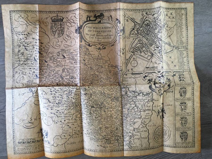 LOVELY OLD MAP OF YORKSHIRE WEST RIDING 1610 REPLICA