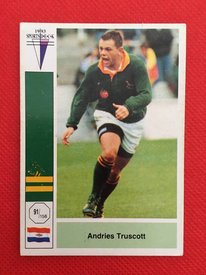VINTAGE RUGBY TRADING CARD - 1993 SPORTS DECK - SOUTH AFRICA VS FRANCE -  ANDRIES TRUSCOTT