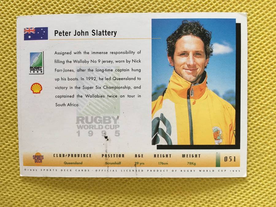 VINTAGE RUGBY TRADING CARD - 1995 RUGBY WORLD CUP -  PETER SLATTERY