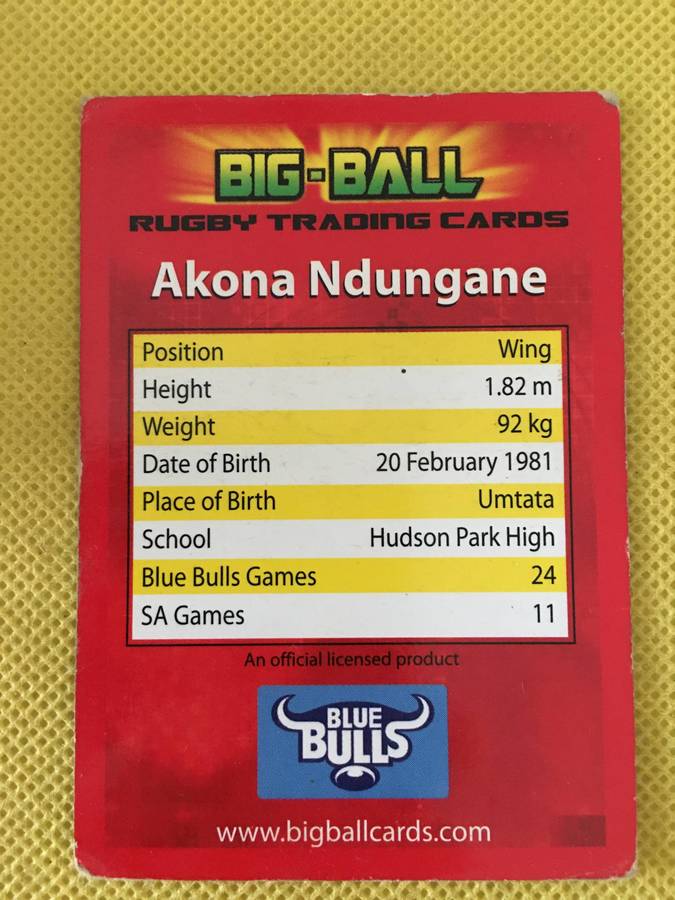 RUGBY TRADING CARD  - AKONA NDUNGANE