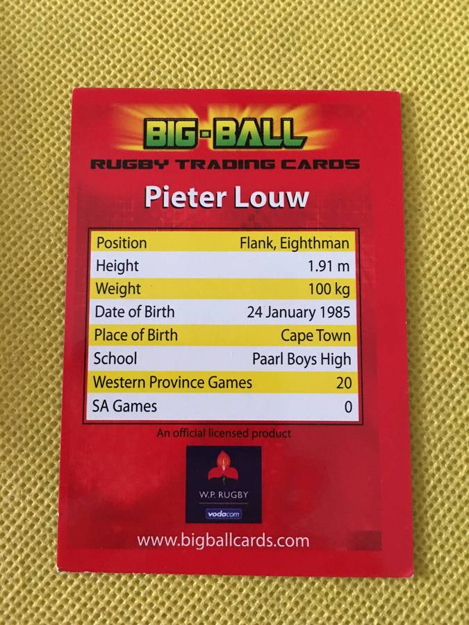 RUGBY TRADING CARD  - PIETER LOUW- BIG-BALL
