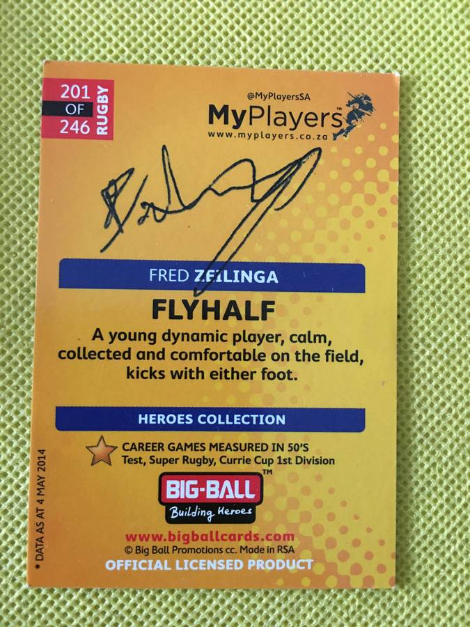 RUGBY TRADING CARD - BIG BALL - SIGNATURE SERIES - FRED ZELINGA