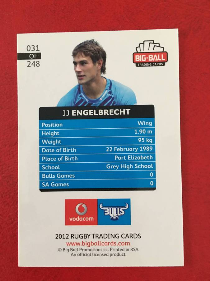 BIG BALL RUGBY TRADING CARD - JJ ENGELBRECHT