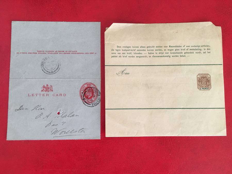 ANTIQUE LOVELY LETTER CARD  PIETER ANDRIES MALAN SON OF OUMA R E MALAN   SON - 1857  + TELEGRAMME