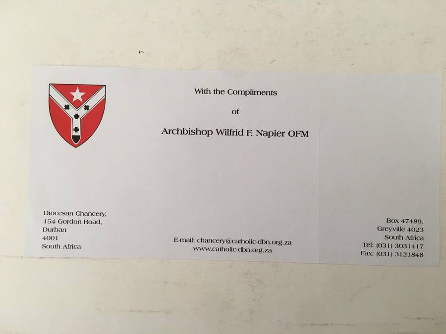 AUTOGRAPHED / SIGNED - HIS HOLINESS ARCHBISHOP WILFRID F. NAPIER OF DURBAN