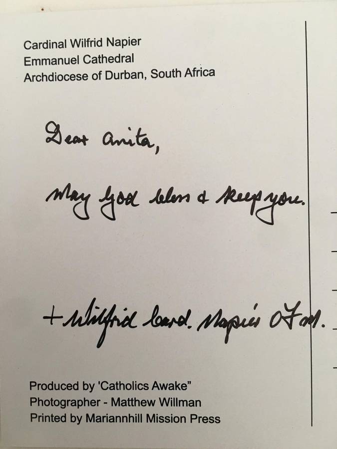 AUTOGRAPHED / SIGNED - HIS HOLINESS ARCHBISHOP WILFRID F. NAPIER OF DURBAN