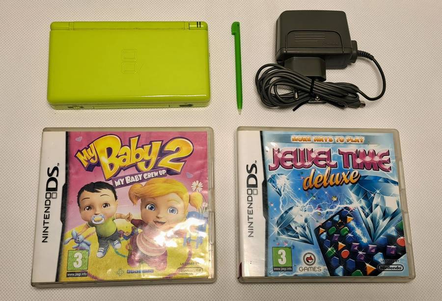 Nintendo DS Lite (Limited Edition Lime Green) handheld console with bundled games
