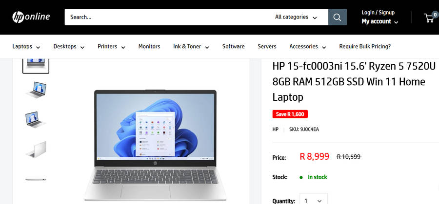 HP 15 AMD Ryzen 5, 8GB Ram, 512GB SSD | As New Boxed Demo