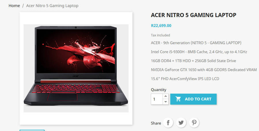 Acer NITRO 5 Gaming Laptop | 9th Gen Core i5, 16GB Ram, 512GB SSD, NVIDIA GTX 1650 4GB Graphics
