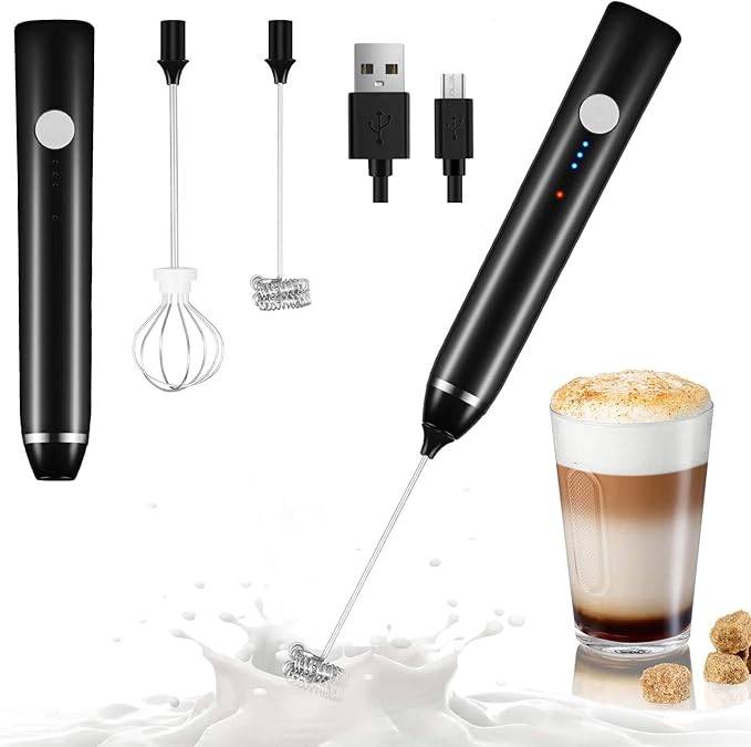 Handheld 1200mAh USB Rechargeable Electric Foam Maker, 3 Speeds with 2 Whisks, Powerful and Fast