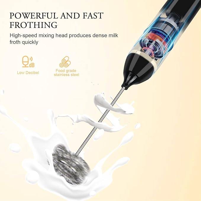 Handheld 1200mAh USB Rechargeable Electric Foam Maker, 3 Speeds with 2 Whisks, Powerful and Fast