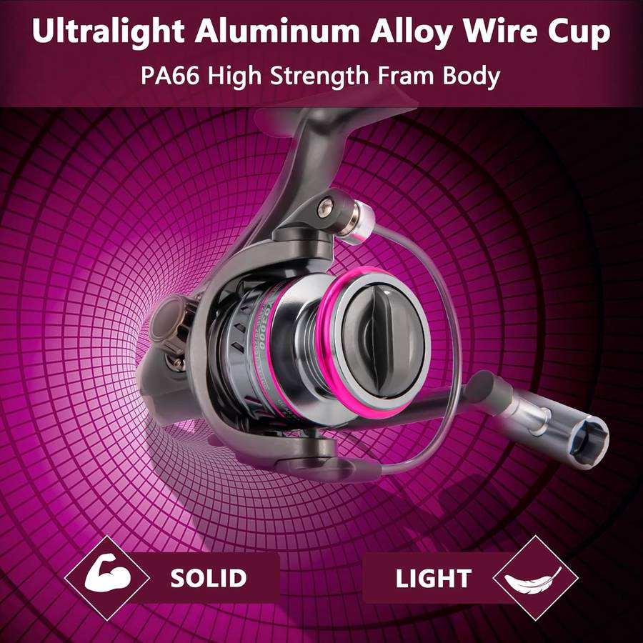 Pink Spinning 6000 Fishing Reel 5.2.1, Stainless Steel Ball Bearing, Dam or Sea, Aluminium Alloy