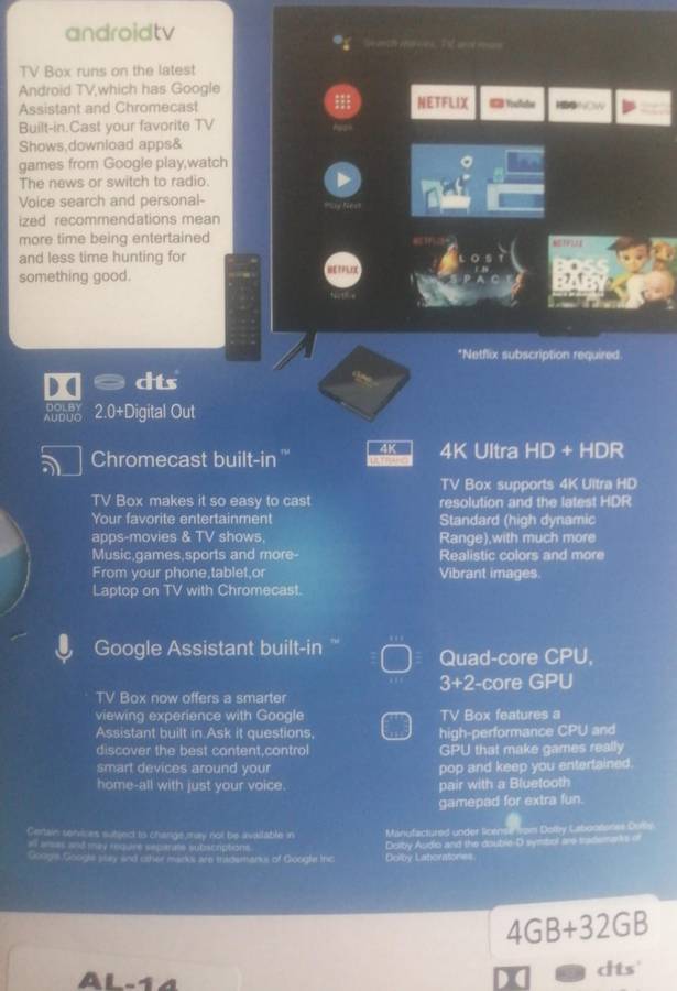 Q96MAX Smart TV Box 4K Ultra HD, Androidtv 4B+32GB (Upgrade to 1GB/8GB), Chromecast built-in