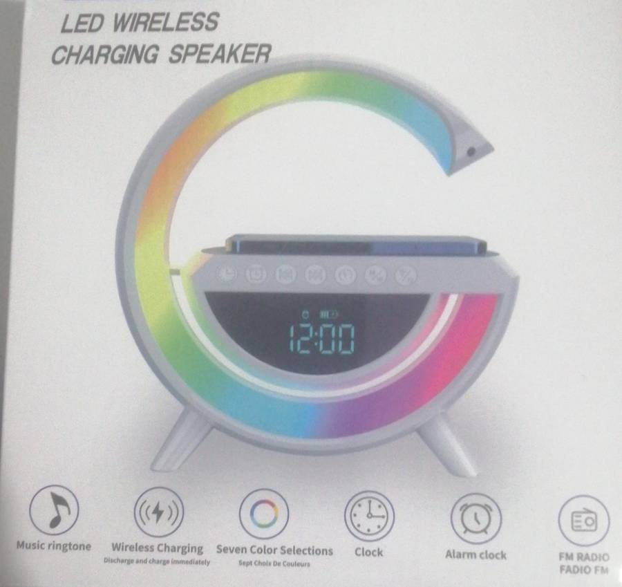 LED Wireless Charging Speaker, with Clock, Alarm Clock, FM Radio, Seven Color Selection